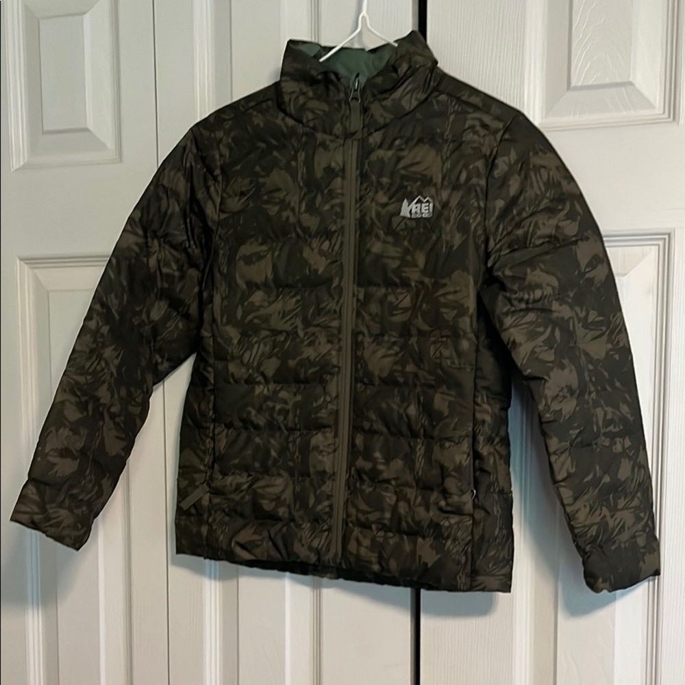 REI Green Camouflage Down Puffer Jacket Insulated